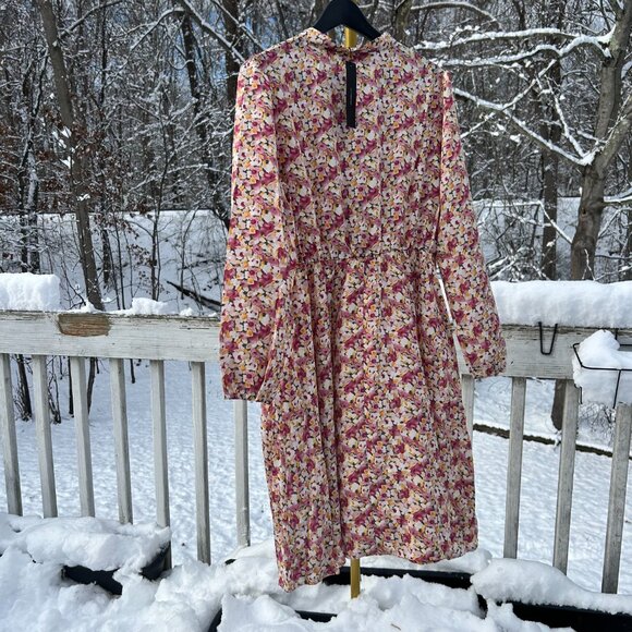 Allegra K women's Long sleeves Spring/ summer floral dress with tie neck size L - Picture 2 of 5